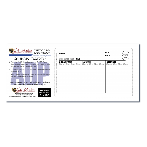 NQ100ADP Paper Digital Dietary Tray Card -100 count
