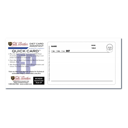 NQ100EP Paper Digital Dietary Tray Card -100 count