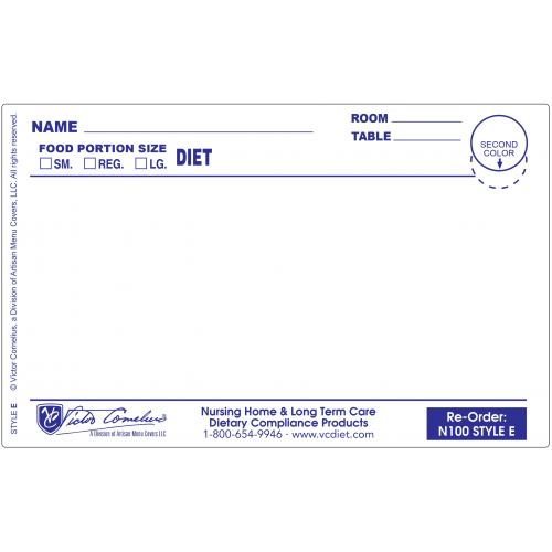 N100E - 4-3/4" X 3" Plastex Dietary Tray Cards with Pre-attached Laminate