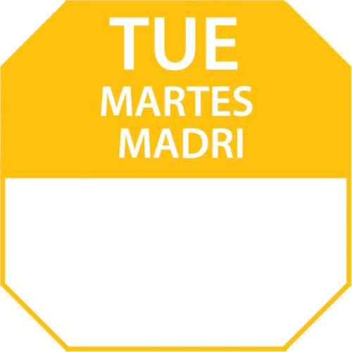Food Safety - 1" X 1" Trilingual Day Label N213 TUESDAY